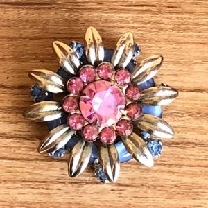 Vintage Pink Rhinestone Flower Brooch/Pin